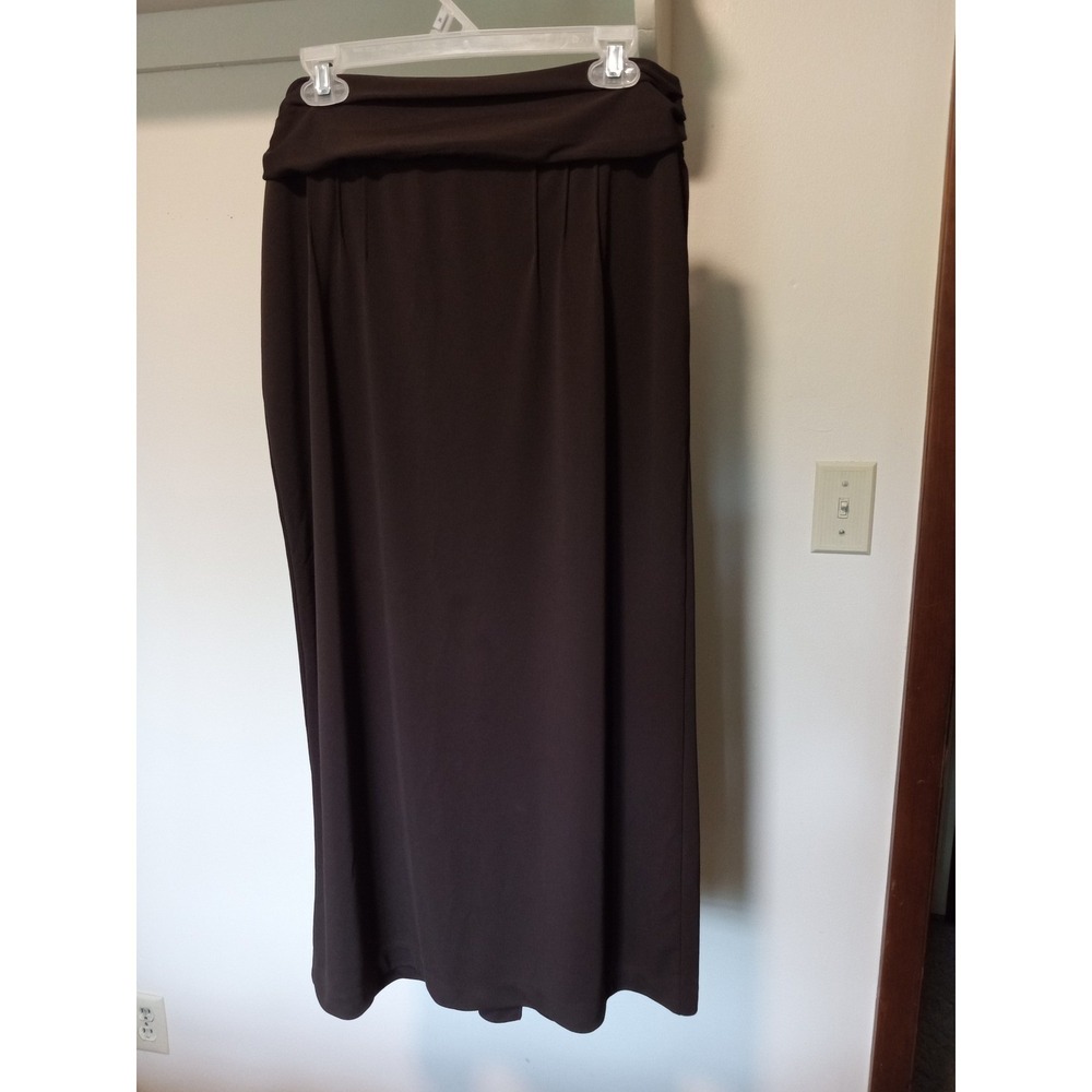Cato Woman Brown Maxi Skirt Fold Over Waist Pleated Front Back Slit Size 14/16W